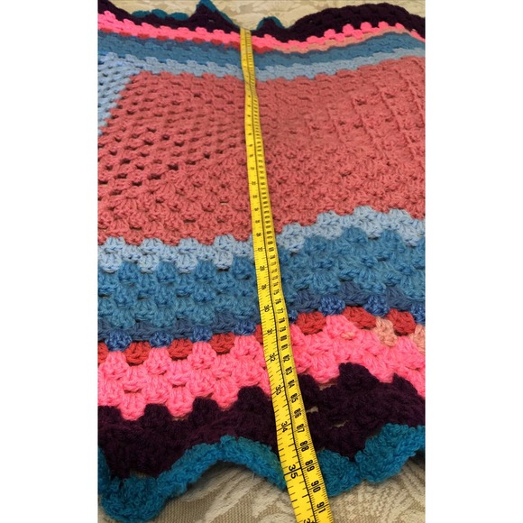 Afghan Handmade Multicolored Lap Throw Blanket Border Edge 35x37 - Picture 7 of 7